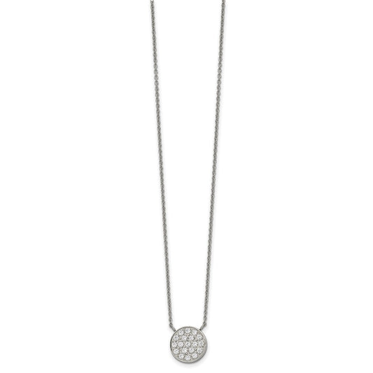 Stainless Steel Polished with CZ Circle 17in w/2in ext Necklace