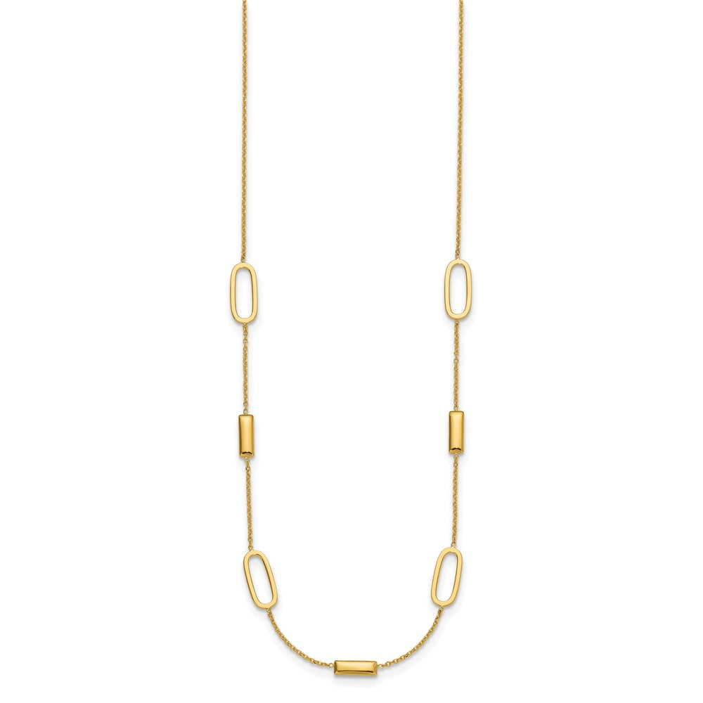 14K Polished Elongated Oval and Bar w/2in Ext. Necklace