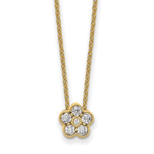 True Origin 14k 1/4 carat Lab Grown Diamond VS DEF 18 inch Floral Pendant Necklace