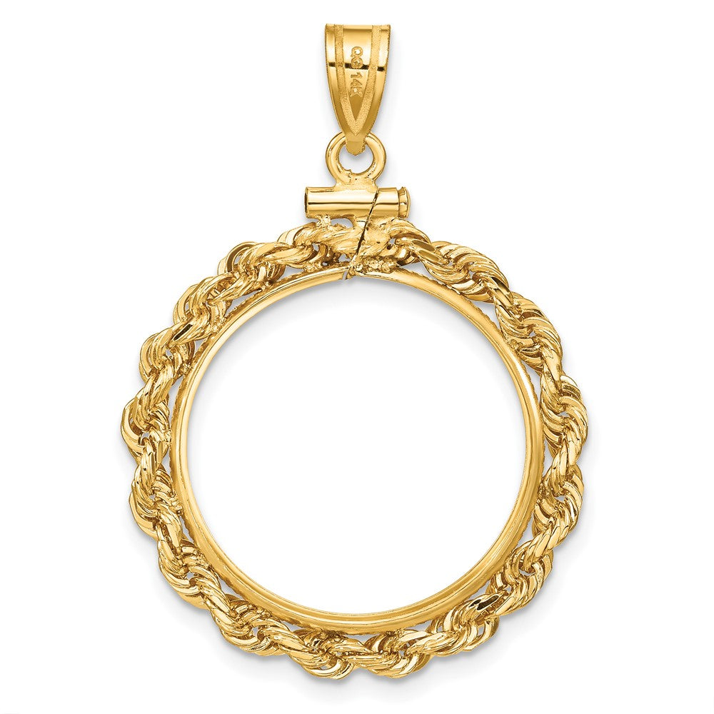 Wideband Distinguished Coin Jewelry 14k Polished Rope 21.6mm x 1.7mm Screw Top Coin Bezel Pendant