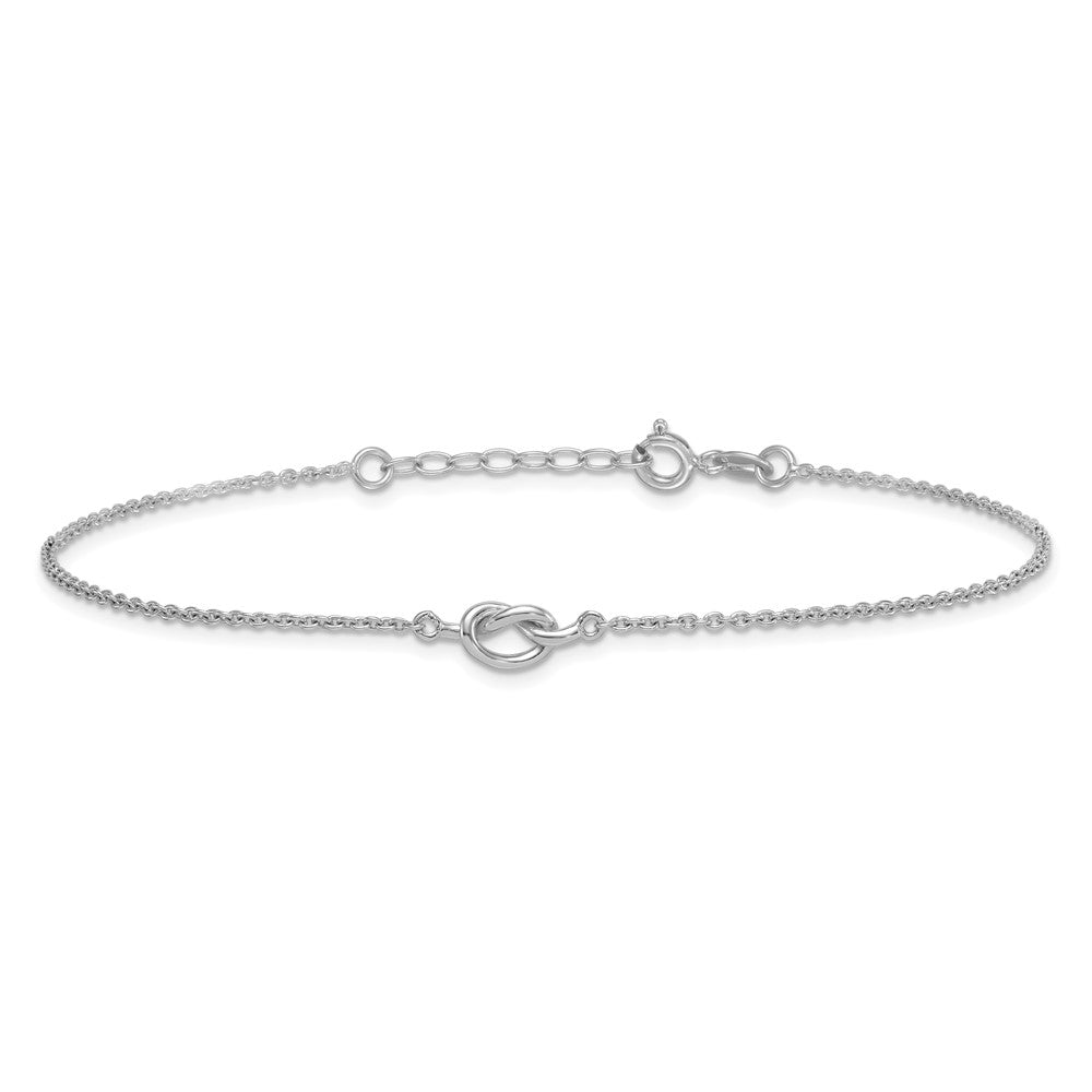 Sterling Silver Rhodium-plated Polished Knot 9 Inch with 1 Inch Extension Anklet