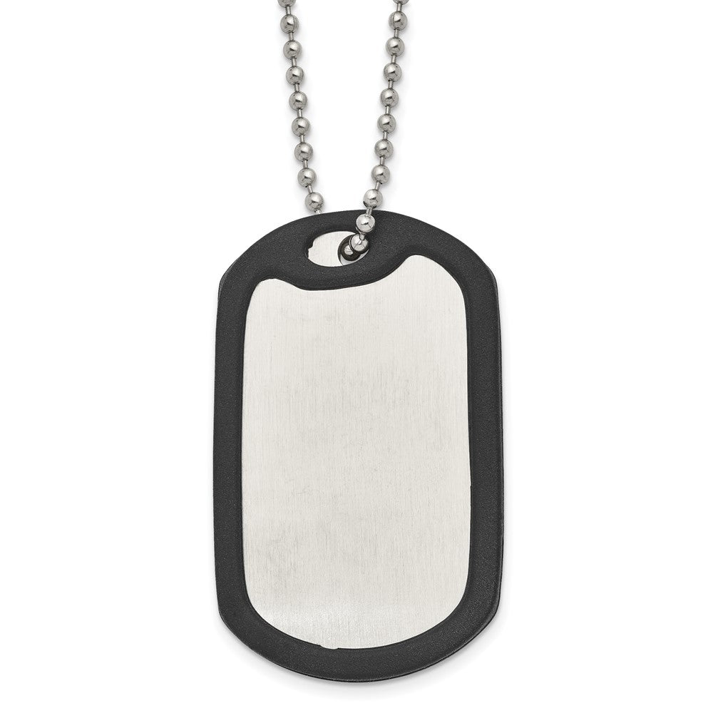 Stainless Steel Brushed/Polished Removeable Blk Rubber Dog Tag Necklace