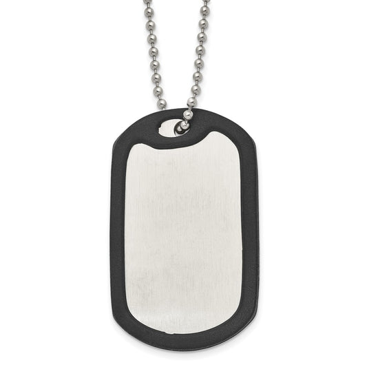 Stainless Steel Brushed/Polished Removeable Blk Rubber Dog Tag Necklace