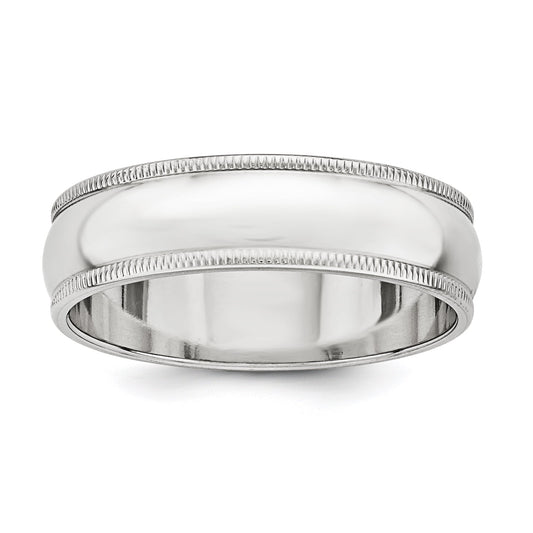 Sterling Silver Rhodium-plated 6mm Half Round Milgrain Size 8.5 Band QWM060RH