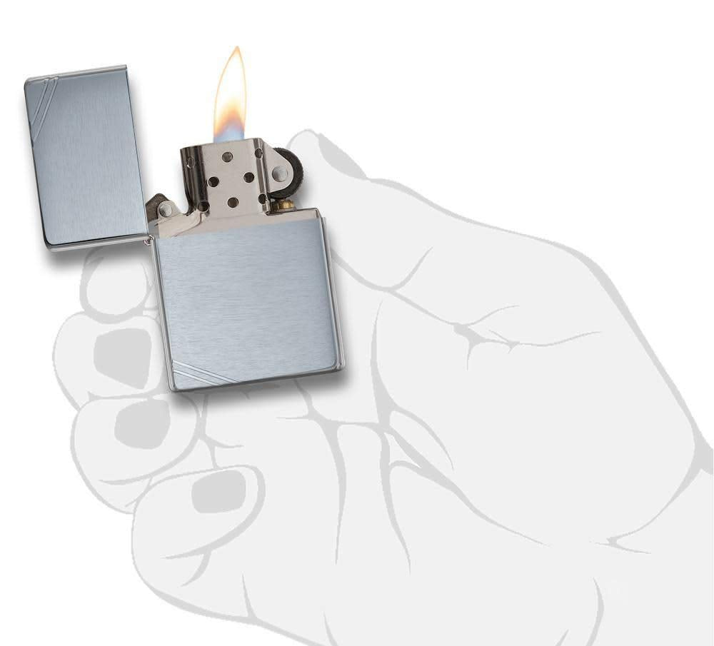 Zippo Vintage Brushed Chrome with Slashes Pocket Lighter