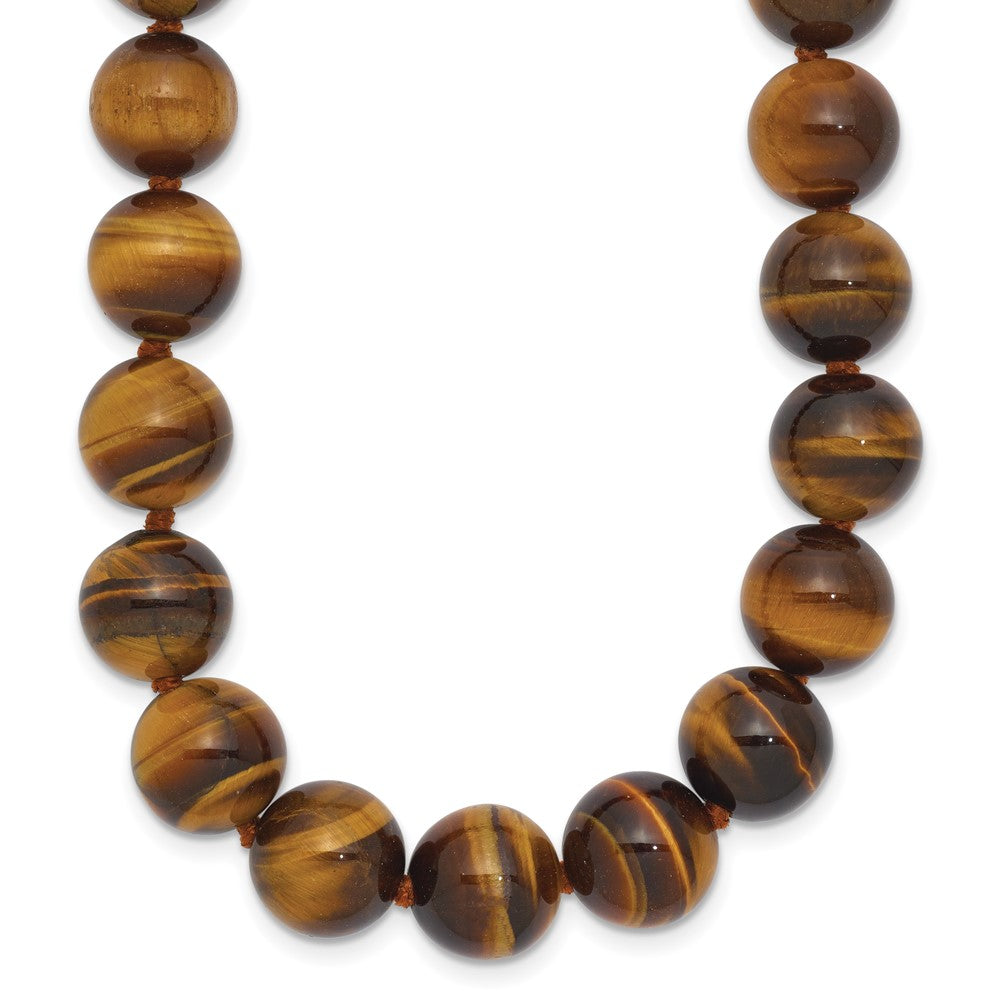 10-10.5mm Smooth Beaded Tiger Eye Necklace w/Sterling S.RH Clasp 18 Inches