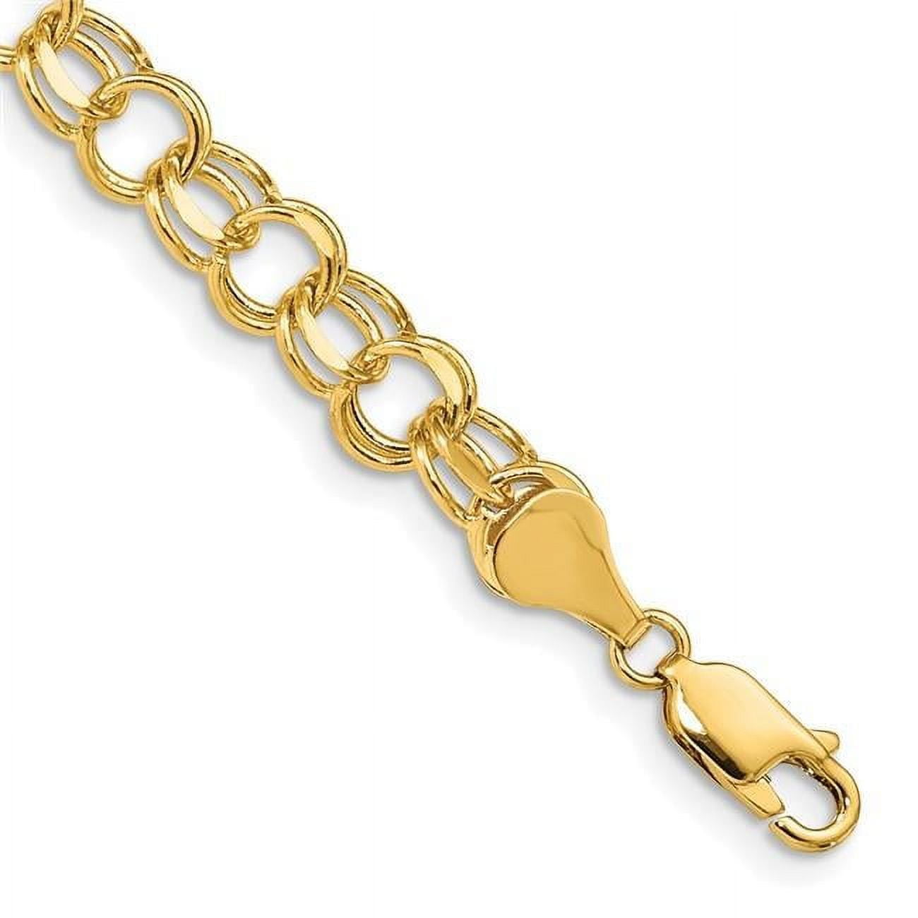 14k 7.5mm Solid Double Link 8 inch Charm Bracelet