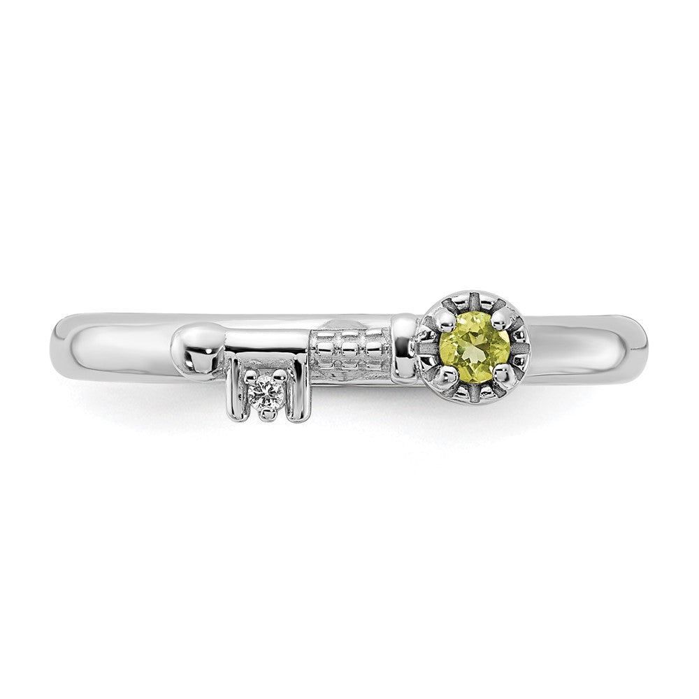 Sterling Silver Stackable Expressions Rhodium-plated Peridot and White Topaz Key Ring Size -5
