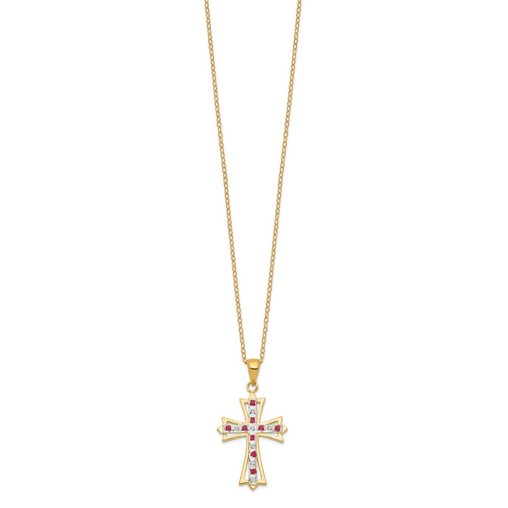 Diamond Fascination Diamond Mystique Sterling Silver 18K Gold-plated Diamond and Ruby Cross 18 Inch Necklace 18 Inches