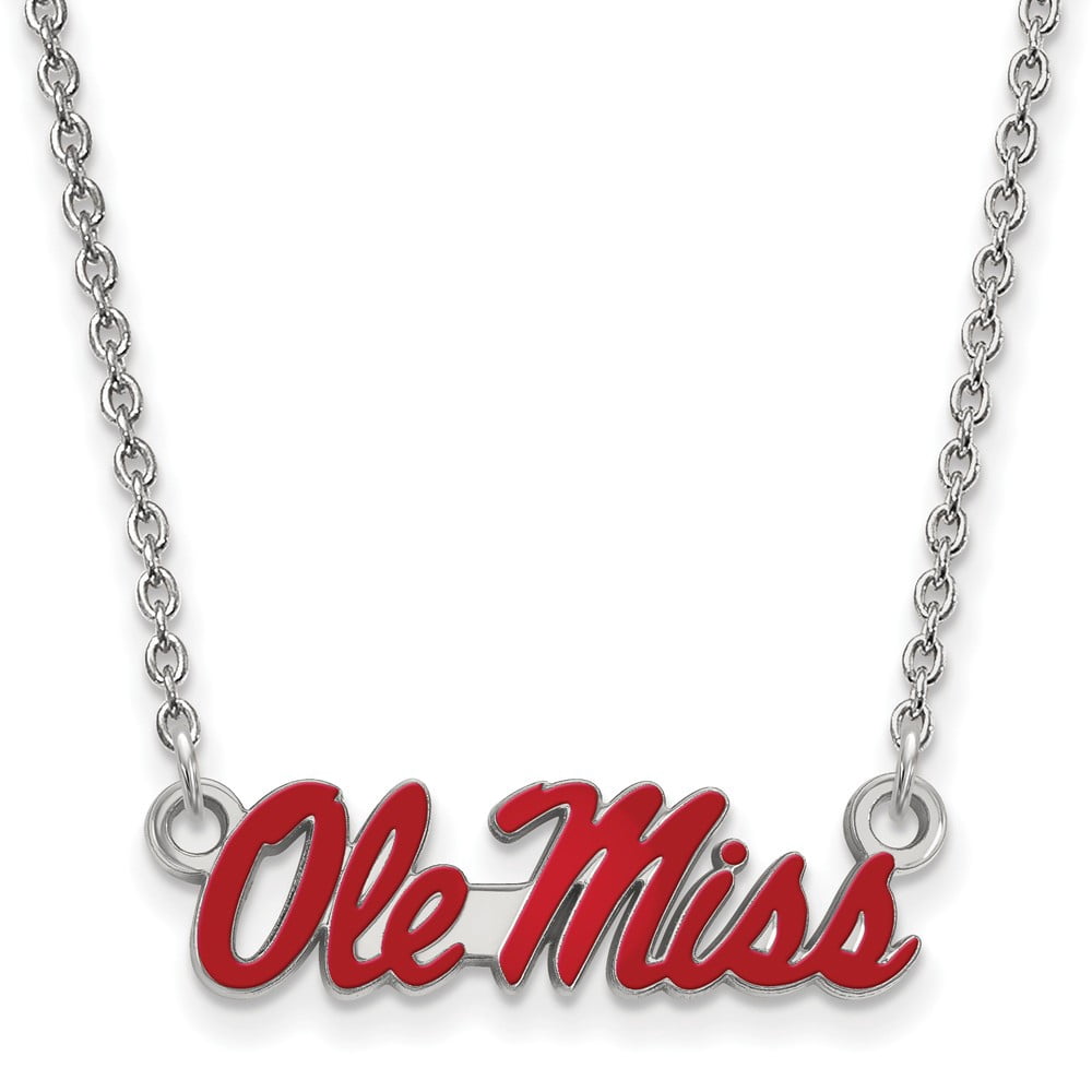 Sterling Silver Rhodium-plated LogoArt University of Mississippi Ole Miss Small Enameled Pendant 18 inch Necklace QSS080UMS-18