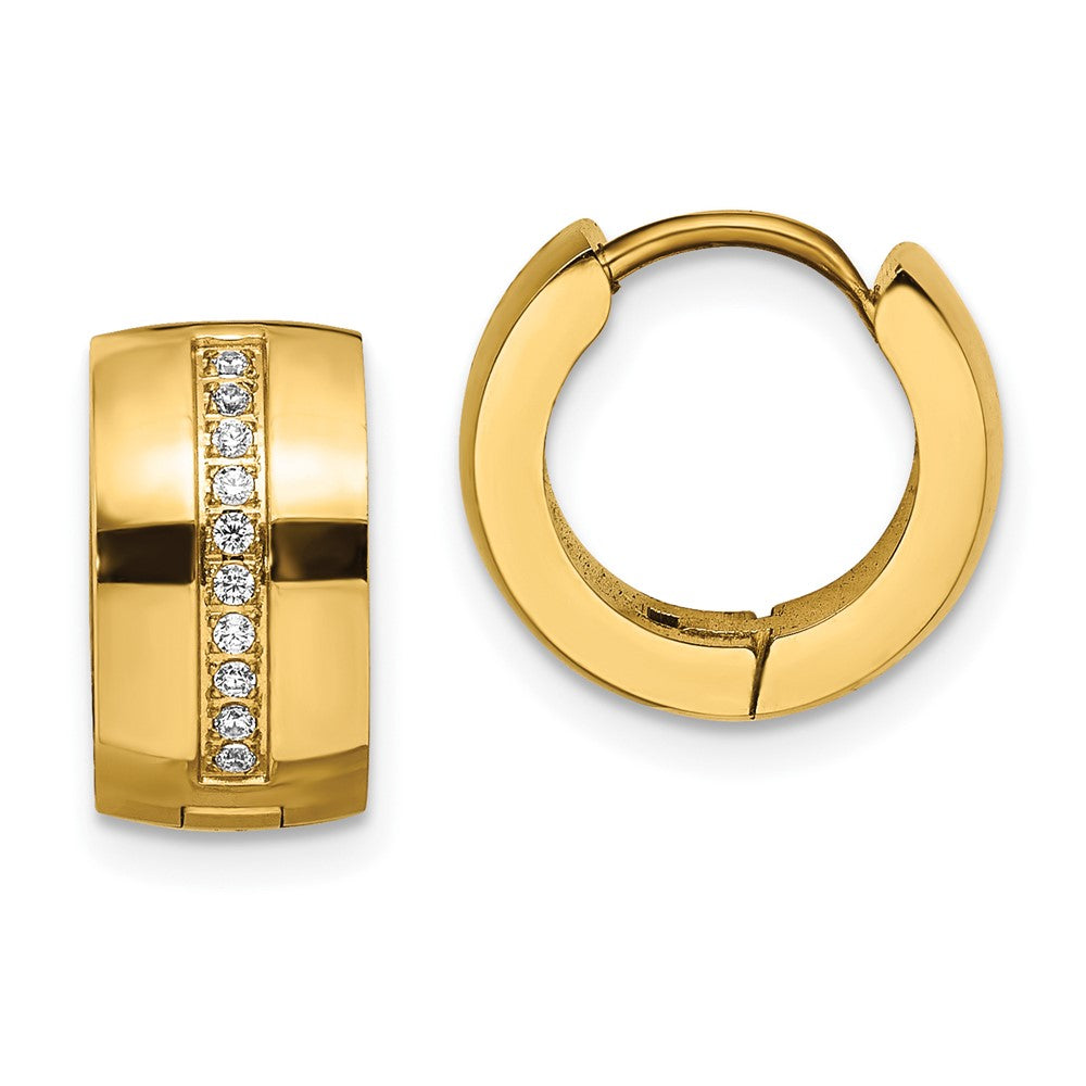 Stainless Steel Polished Yellow IP w/Preciosa Crystal Hinged Hoop Earrings