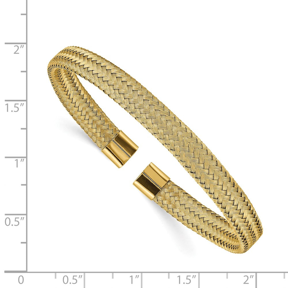Stainless Steel Polished Yellow IP-plated 6mm Mesh Wire Cuff Bangle 7 inches