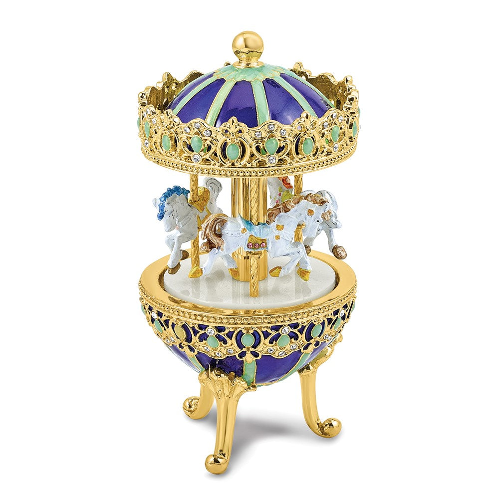 Luxury Giftware by Jere Bejeweled TWILIGHT TROT (Plays Castle in the Sky) Musical Carousel Trinket Box with Matching 18 inch Necklace