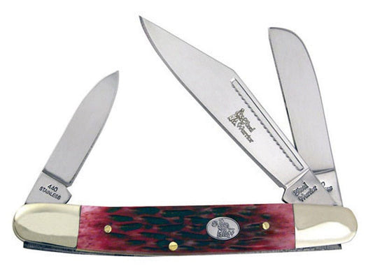 Steel Warrior Wrangler Stockman - Red Walnut Jigged Bone Handles Pocket Knife Knives