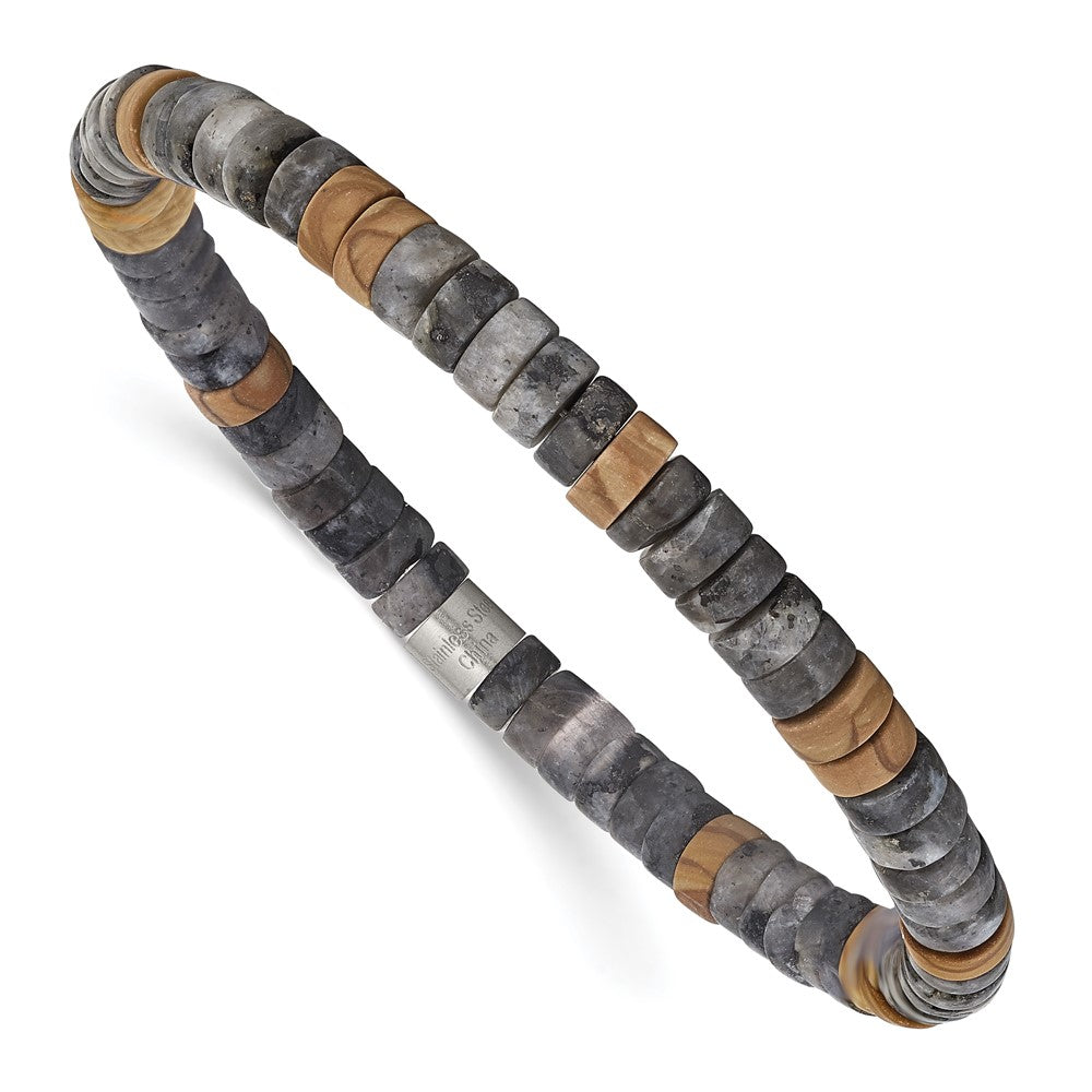 Stainless Steel Brushed Black Spectrolite/Grain Stone Stretch Bracelet