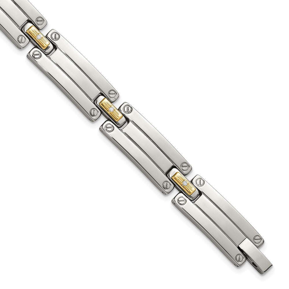 Chisel Stainless Steel Polished with 14K Gold Accent and 1/15ct. Diamond 8.5 inch Link Bracelet 8.5 inches