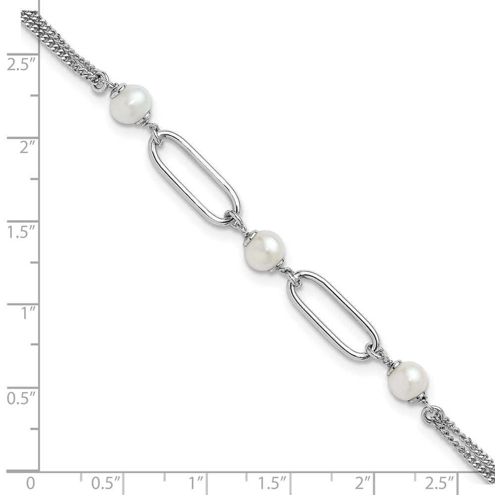 Sterling Silver RH-plated Polished FWC Pearls w/2in ext. Bracelet 9  inches