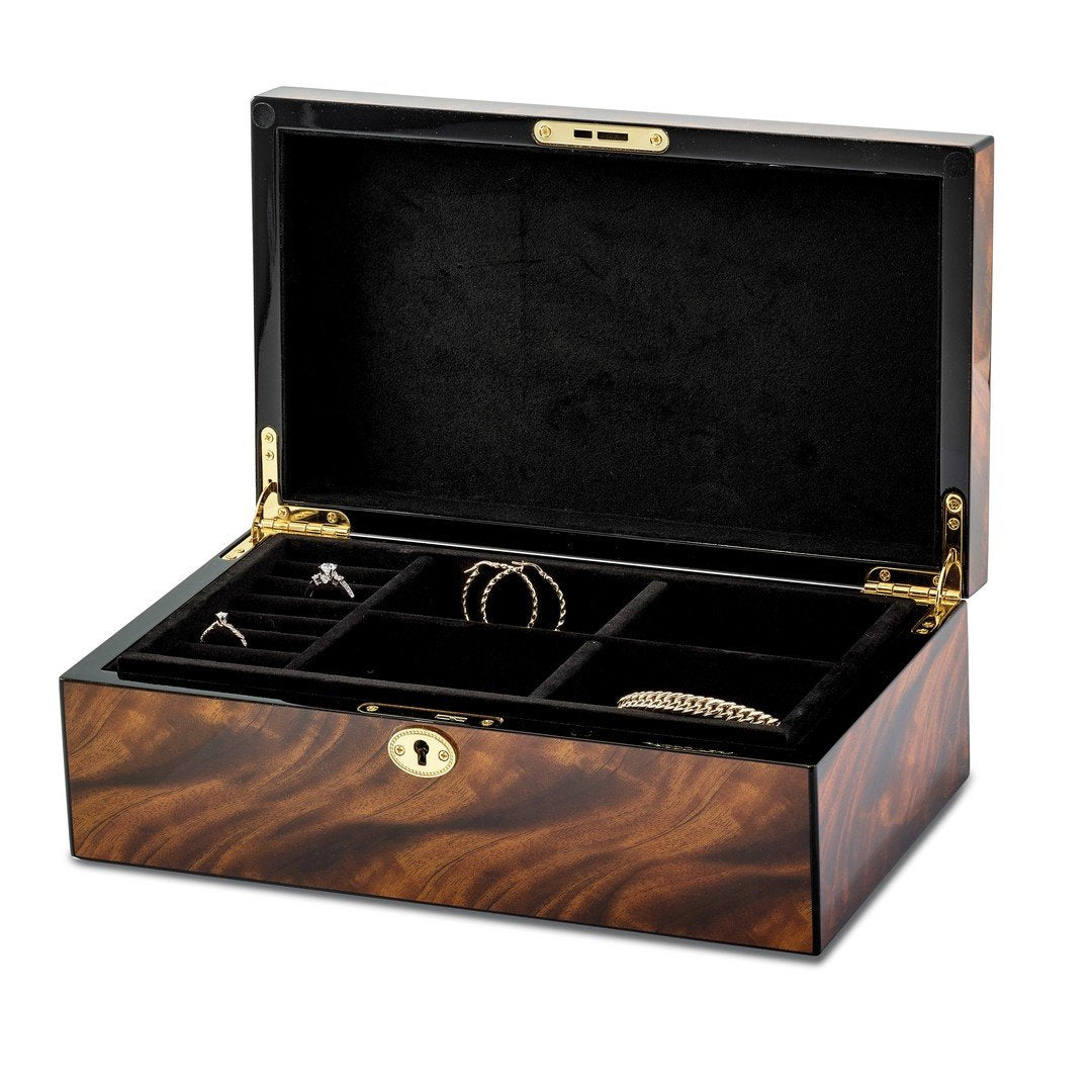 Luxury Giftware by Jere Tiger Wood Veneer High Gloss Finish Multi Use Locking Collector Box QJJG353