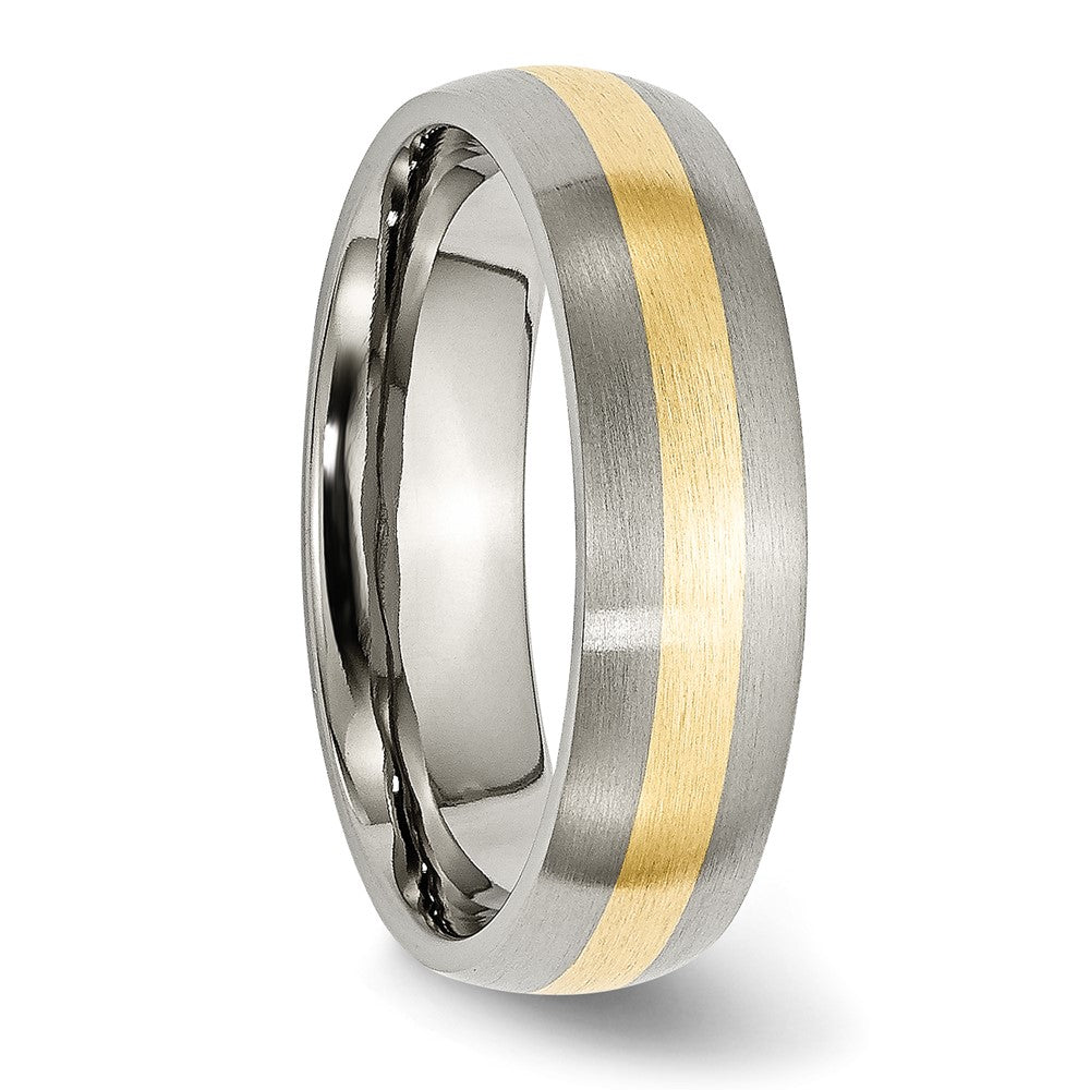 Titanium Brushed w/14k Yellow Inlay 6mm Band Size - 10