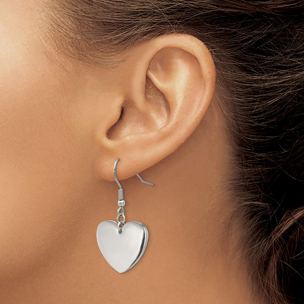 Stainless Steel Polished Heart Dangle Shepherd Hook Earrings
