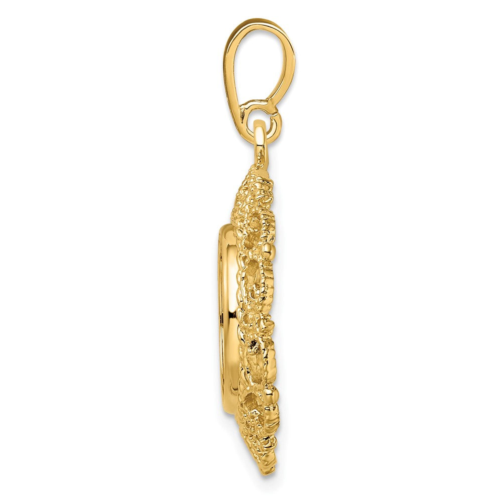 Wideband Distinguished Coin Jewelry 14k Polished and Textured Victorian 13.0mm Prong Coin Bezel Pendant