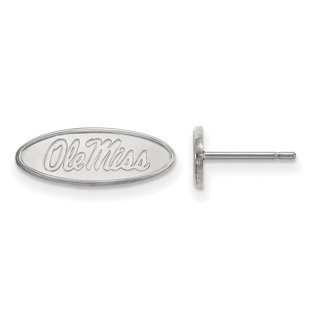 Sterling Silver Rhodium-plated LogoArt University of Mississippi Ole Miss Oval Extra Small Post Earrings Q-SS008UMS