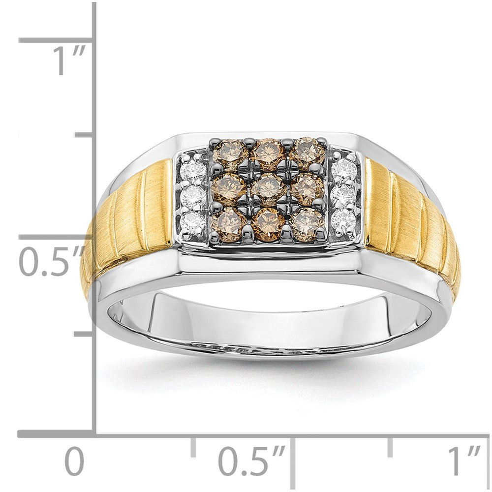 10K Two-tone Polished and Brushed White and Brown Diamond Ring