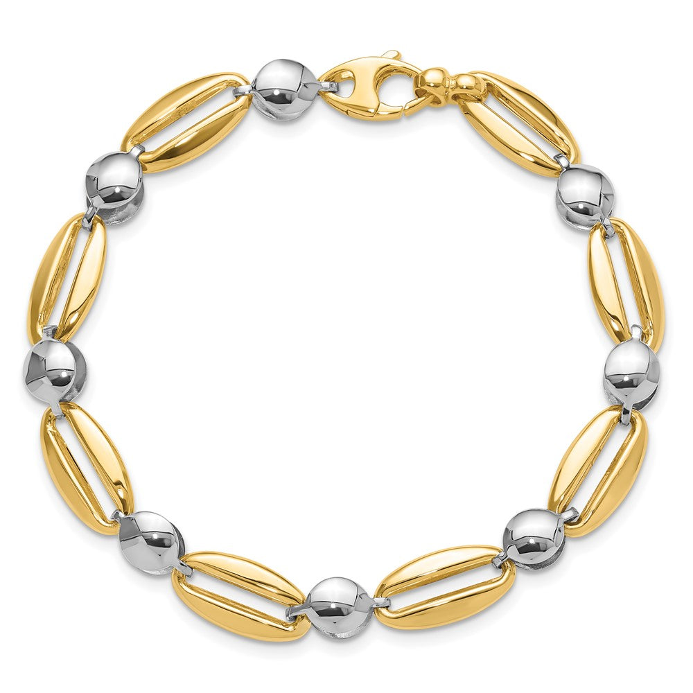 14k Two-tone Polished Fancy Circle Link Bracelet 7.5  inches