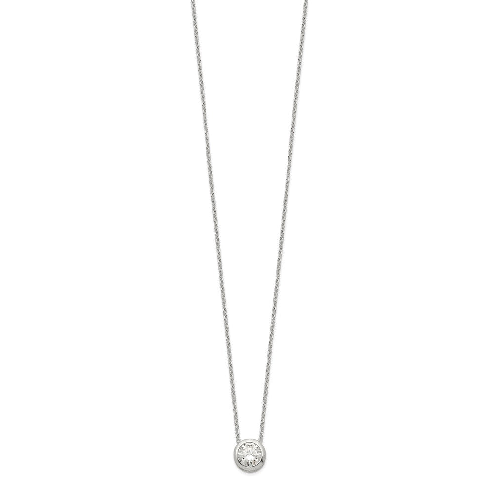 Sterling Silver Polished 9mm Bezel CZ Necklace 18 Inches