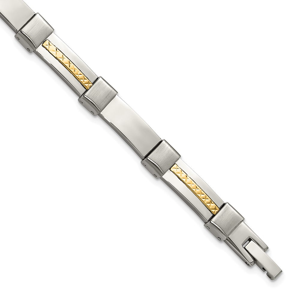 Chisel Stainless Steel Brushed and Polished with Diamond-cut 14K Gold Accent 8.25 inch Link Bracelet 8.25 inches