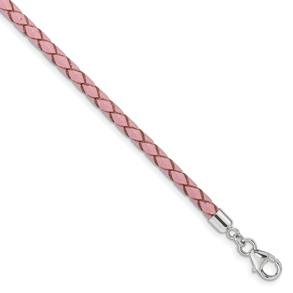 SS Reflections Pink Leather Rh-plated 14in w/2in ext Choker/Wrap Bracelet 14 inches