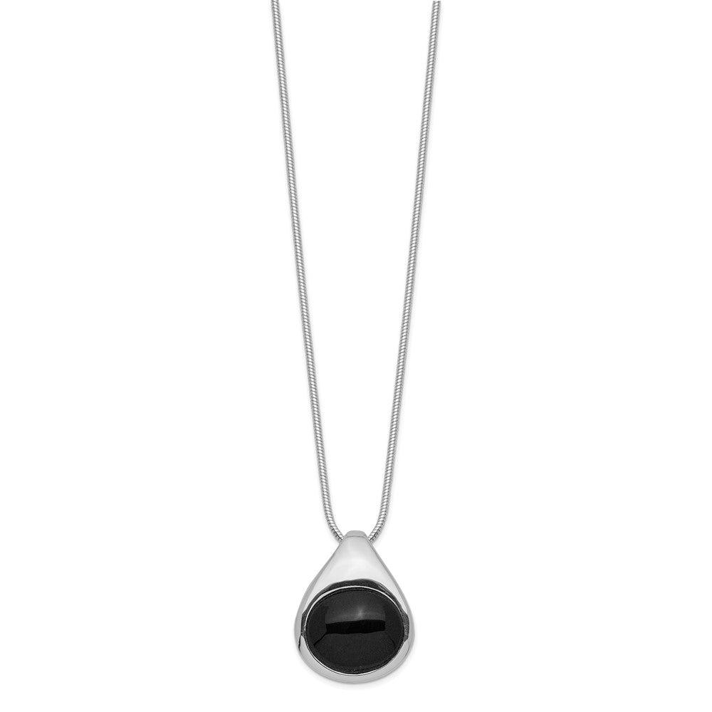 Sterling Silver Rhodium-plated Round Onyx Pendant Necklace 16 Inches
