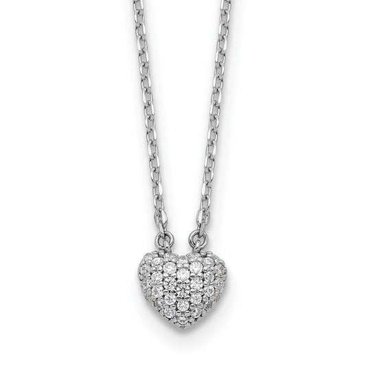 Sterling Shimmer Sterling Silver Rhodium-plated CZ 66 Stone 16 inch with 2 inch extender Pave Heart Necklace 16 Inches