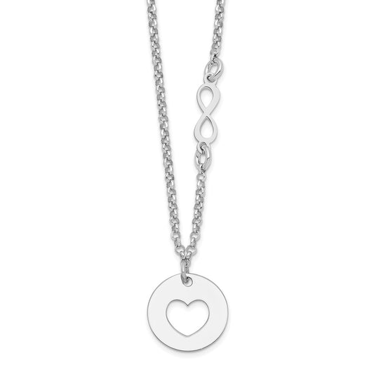 Sterling Silver Rhodium-plated Heart and Infinity w/1 in Ext Necklace 16 Inches