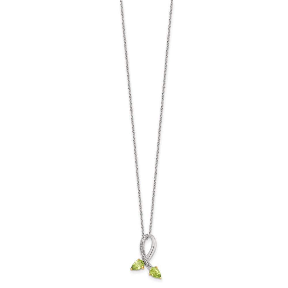Brilliant Gemstones Sterling Silver with 14K Accent Rhodium-plated Peridot and Diamond 18 Inch Necklace with 2 Inch Extender 18 Inches