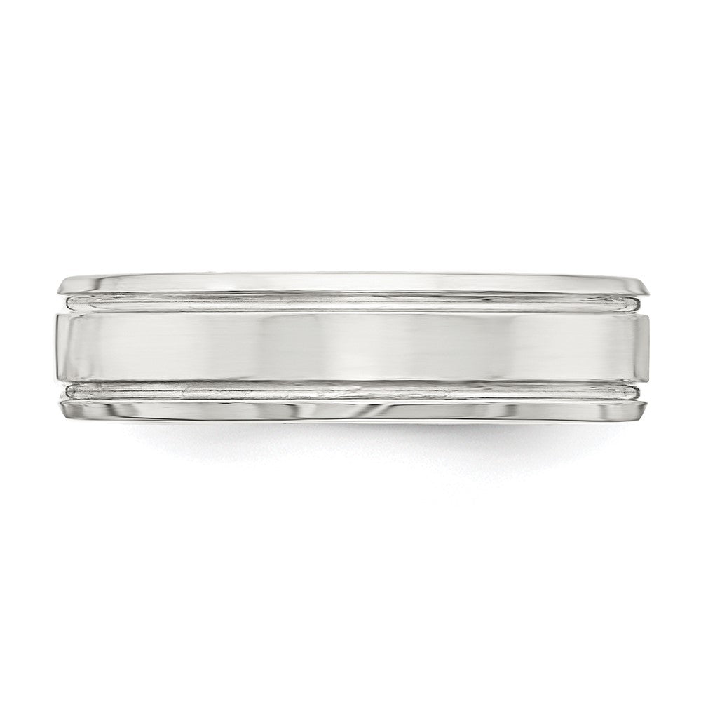 Sterling Silver 6mm Polished Flat Grooved Beveled Edge Fancy Band Size 9.5