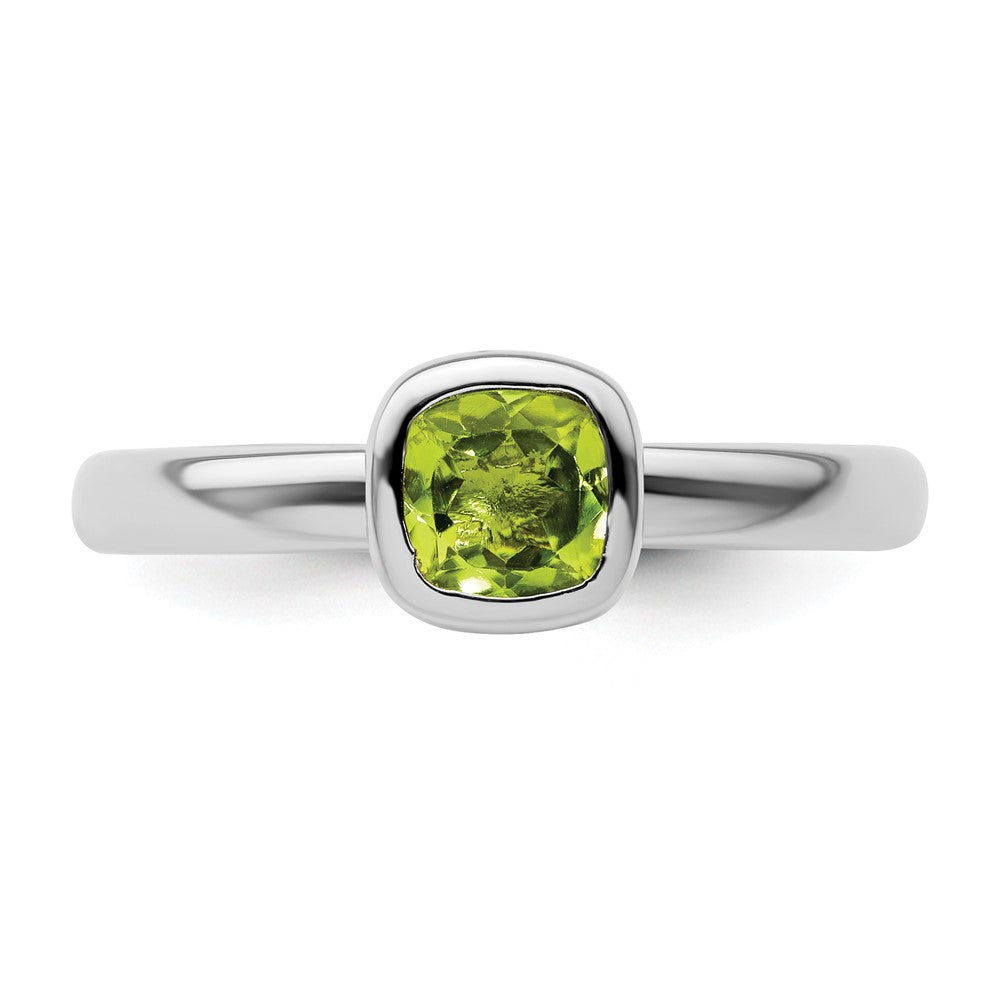 Sterling Silver Stackable Expressions Cushion Cut Peridot Ring Size -10
