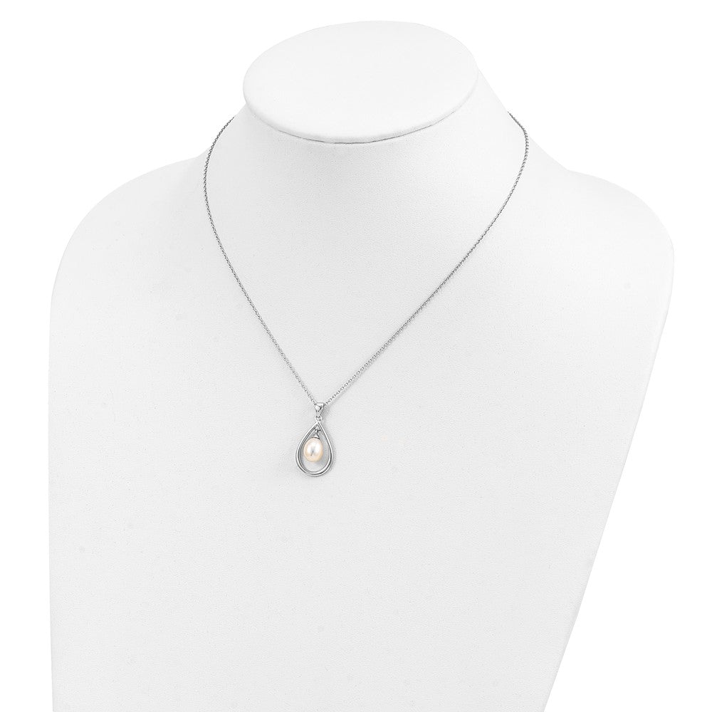 Sterling Silver Rhodium-plated 7-8mm White Teardrop Freshwater Cultured Pearl 17 inch Necklace 17 Inches