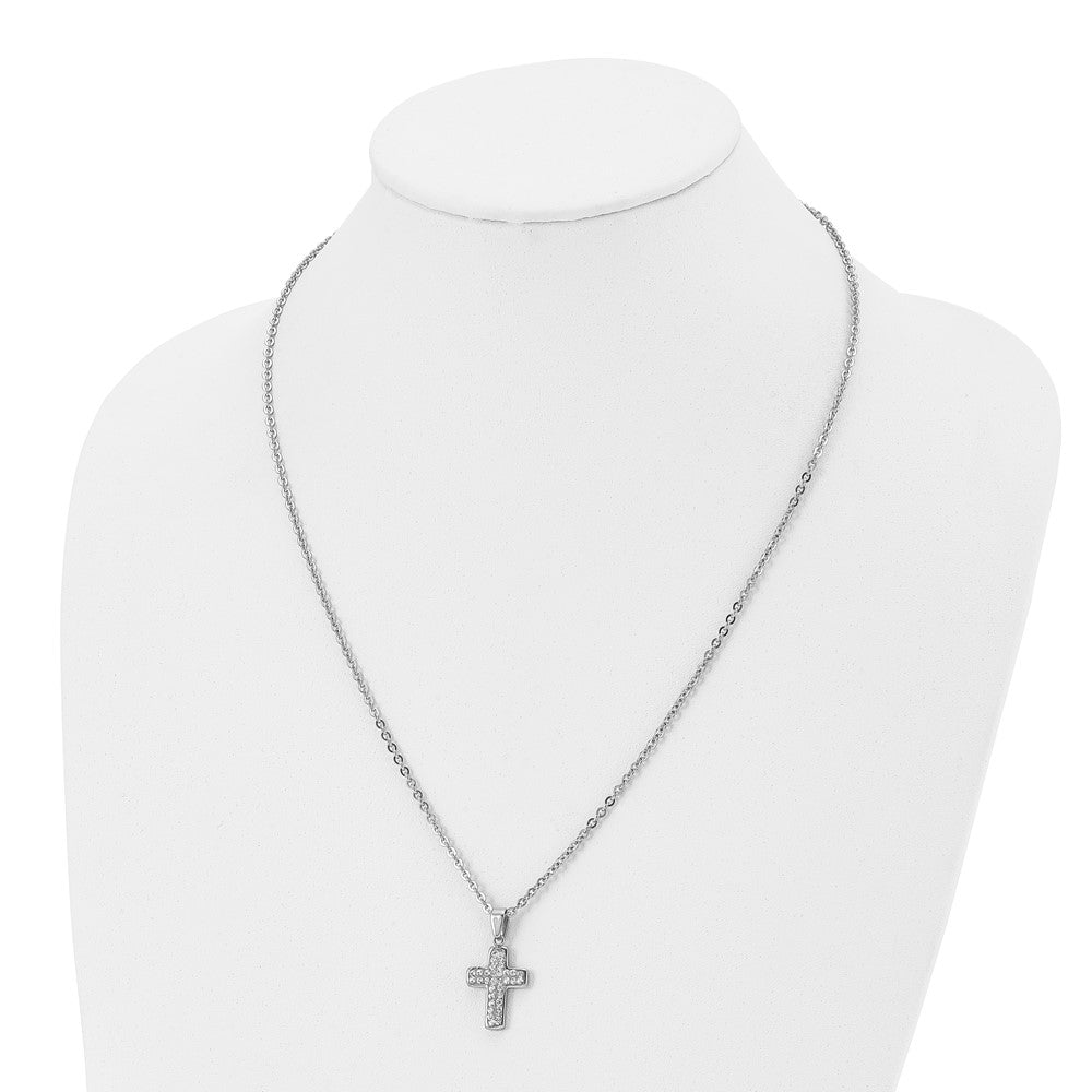 Stainless Steel Polished w/Crystal Cross 22in Necklace