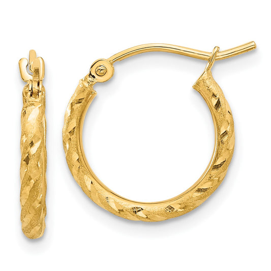 10k Polished and Satin D/C 2.00mm Hoop Earrings