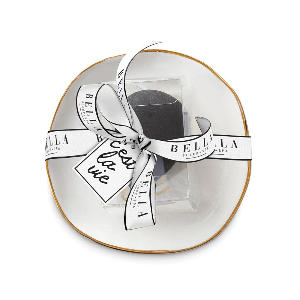 C'est La Vie Makeup Sponge with Ceramic Trinket Tray Set