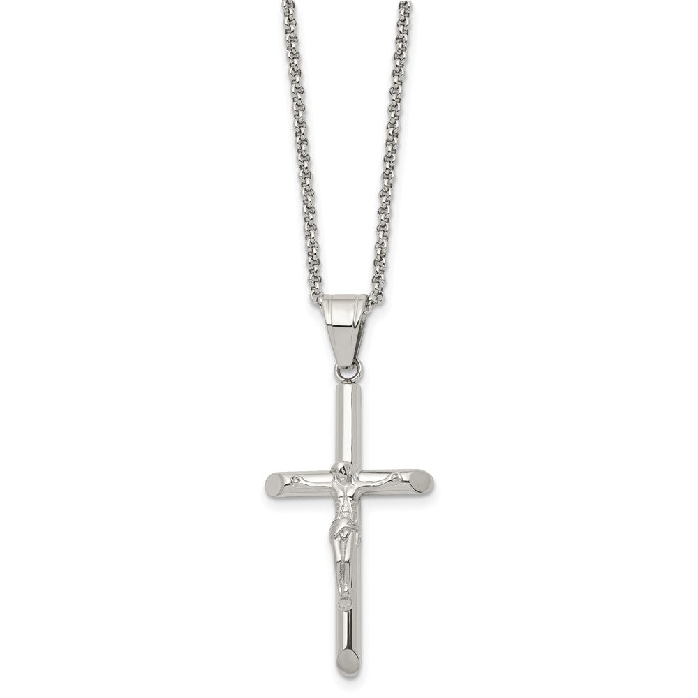 Stainless Steel Polished Crucifix 22in Necklace