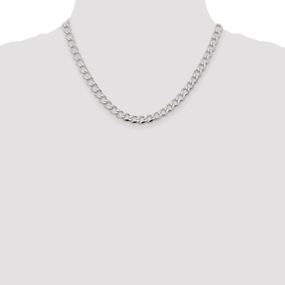 Sterling Silver 6.7mm Semi-solid Flat Curb Chain 18 Inches