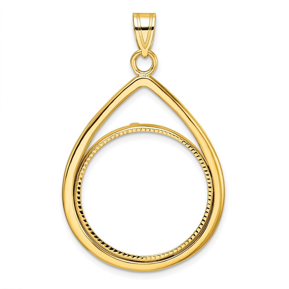 Wideband Distinguished Coin Jewelry 14k Polished and Diamond-cut Lightweight Teardrop 22.0mm Prong Coin Bezel Pendant