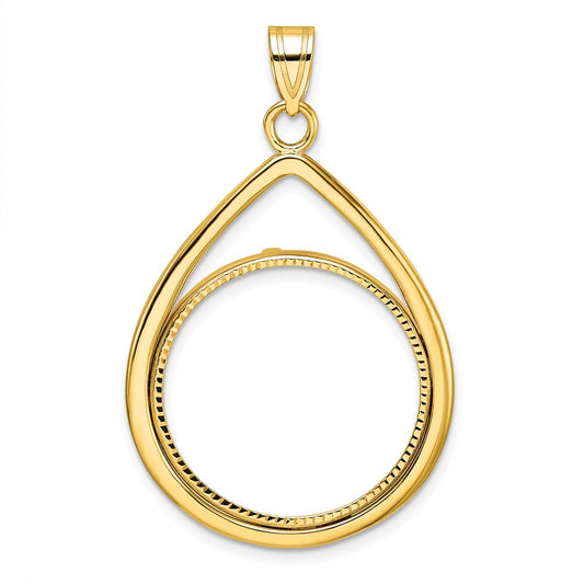 Wideband Distinguished Coin Jewelry 14k Polished and Diamond-cut Lightweight Teardrop 22.0mm Prong Coin Bezel Pendant