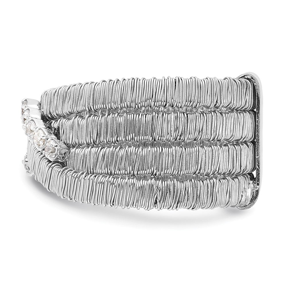 Sterling Silver Rhodium-plated CZ 4 Row Wire Wrapped Size 6 Ring