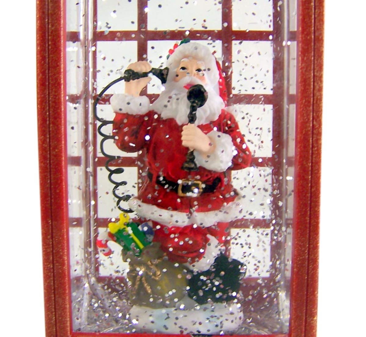 Santa Inside English Style Phone Booth LED 9.75 Inch Acrylic Holiday Glitter Globe