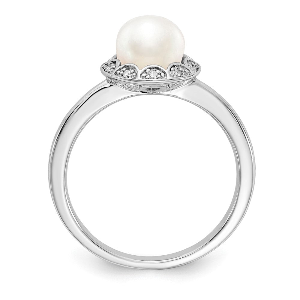 Sterling Silver Pearl & Diamond Ring