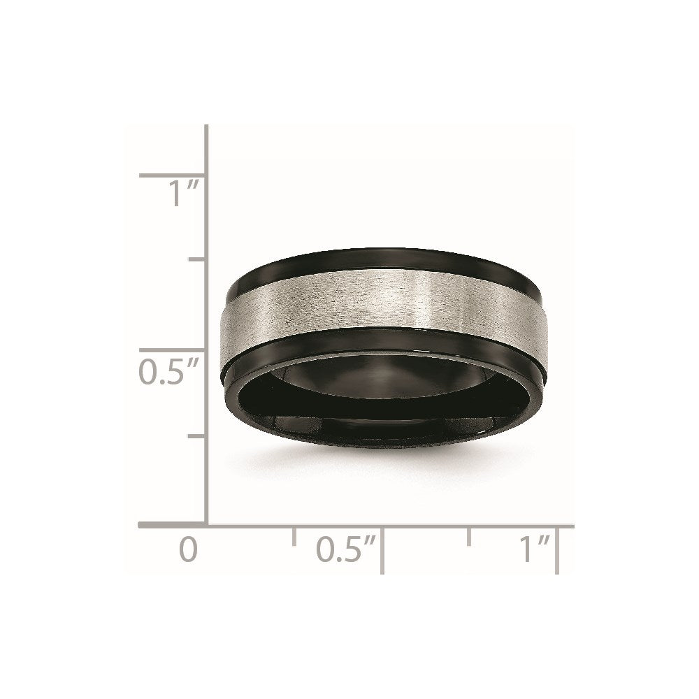 Titanium Brushed Center Black IP-plated 8mm Beveled Edge Band Size - 9.5