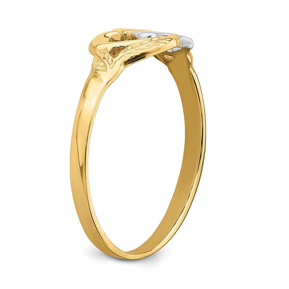 14K and White Rhodium Polished 2 Hearts Ring Size 6